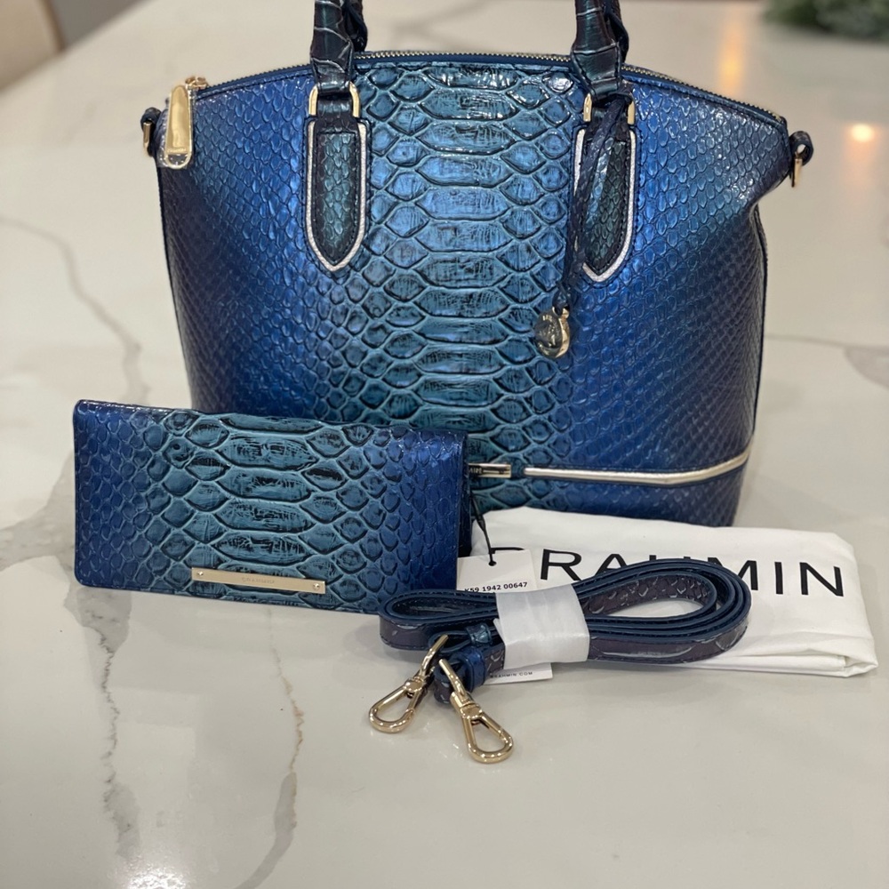 Brahmin Blue Crocodile-Embossed Women's Bag Set